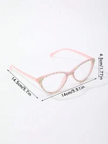 1件女性鑲有鑽石的粉色y2k豪華假日裝飾時尚可愛貓眼防藍光處方眼鏡,適合海灘穿著,主題派對和日常使用
