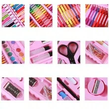 1 hộp (68 chiếc) Bộ dụng cụ vẽ màu hồng cho trẻ em, Bút chì màu, Bút sáp màu, Bút màu nước để vẽ & Tranh tự làm, Quà tặng - Nhiều màu - Xem 6