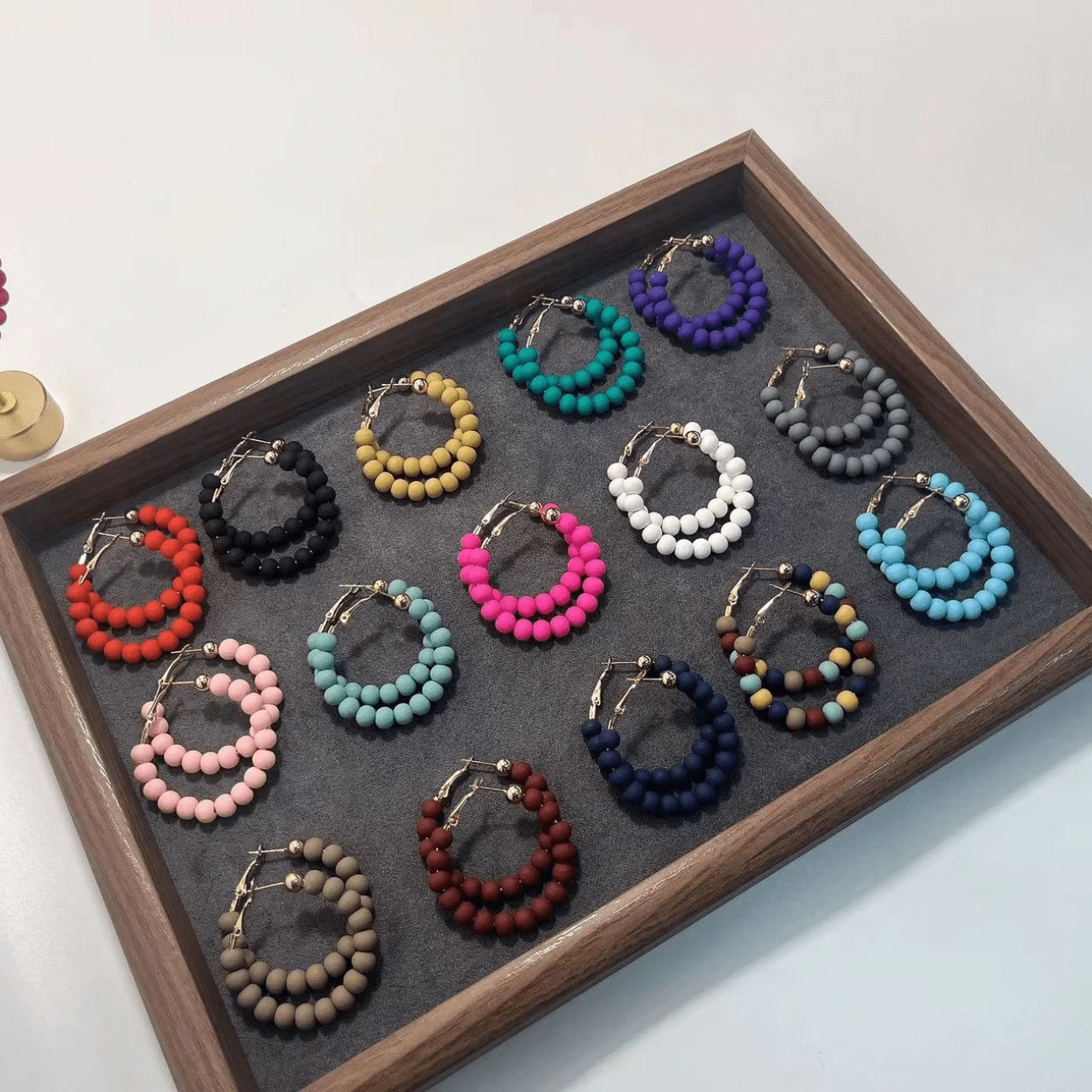 Europe And America Style 6mm Beaded Soft Pottery Earrings For Women - Black - View 1