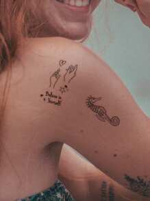 4入組鳥、心、鑽石、音符、心跳、單詞等設計的黑色暫時紋身貼紙,適用於手指、耳朵、手腕和身體其他小部位