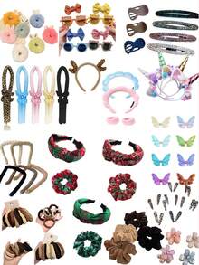10入組美麗的髮飾套裝, 包含髮夾、髮圈、頭帶、diy髮飾,非常適合生日派對和聖誕節,現貨供應 - 10個混色 - 查看 2