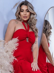 多功能長裙2合1無肩帶和單肩設計,帶有鬆緊帶,有多種顏色可選 - 紅色 - 查看 4