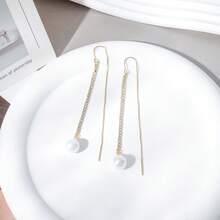 1 đôi Thanh lịch Mạ vàng 18K Trân châu Thả hoa tai Với Thiết kế tua Đối với phụ nữ , Thích hợp Đối với Ngày đêm , Buổi tiệc Và Mặc hàng ngày - Vàng - Xem 6