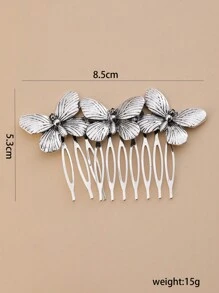 金属复古蝴蝶设计简约发髻装饰工具 - 銀色 - 查看 2