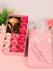 1入組情人節玫瑰形香皂花禮盒,節慶促銷禮品 - 粉色 - 查看 3