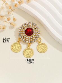 1pc Women's Boheiman Style, Gold Metallic, Waterdrop Rhinestone & Red Gemstone Design, Adjustable, Sexy Brooch/ Breast Pin, Suitable For Daily, Casual, Performance, Parties, Gifting - Gold - View 2
