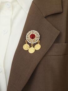 1pc Women's Boheiman Style, Gold Metallic, Waterdrop Rhinestone & Red Gemstone Design, Adjustable, Sexy Brooch/ Breast Pin, Suitable For Daily, Casual, Performance, Parties, Gifting - Gold - View 1