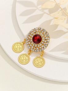 1pc Women's Boheiman Style, Gold Metallic, Waterdrop Rhinestone & Red Gemstone Design, Adjustable, Sexy Brooch/ Breast Pin, Suitable For Daily, Casual, Performance, Parties, Gifting - Gold - View 4