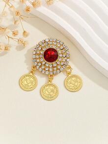 1pc Women's Boheiman Style, Gold Metallic, Waterdrop Rhinestone & Red Gemstone Design, Adjustable, Sexy Brooch/ Breast Pin, Suitable For Daily, Casual, Performance, Parties, Gifting - Gold - View 3
