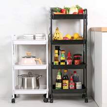1pc Three-tier Rolling Cart With Handles, Kitchen Bathroom Storage Organizer Holder With Locking Wheels, Multifunctional Bedroom Bedside Shelf, Movable Snacks Shelf Mobile Rack - White - View 1