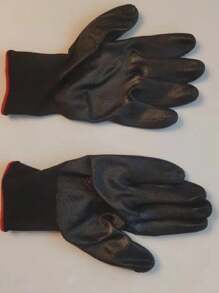 一雙帶有丁腈或乳膠塗層的安全手套,適用於機械生產和維修、農業防護、貨運裝卸、汽車修理、園藝工作、噴漆和噴塗 - 黑色 - 查看 7