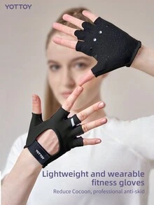 Yottoy品牌運動健身防滑手套,具有雙色背面和空心設計,適用於舉重、騎行等練習 - 黑色 - 查看 2