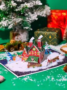 1入聖誕屋3D立體卡片，聖誕節禮物，聖誕節裝飾，感謝卡，賀卡，聖誕節圖案賀卡，聖誕快樂，兒童聖誕節禮物 - 彩色 - 查看 3