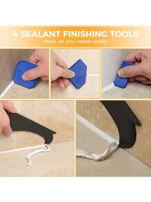 4-in-1 Silicone Caulking Tool Kit With Stainless Steel Head, Sealant Nozzle, Grout Scraper, Perfect For Kitchen Bathroom Window And Sink Joint - Blue - View 11