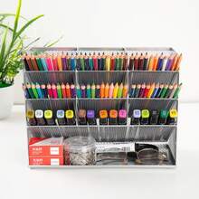 網狀桌面收納盒多功能桌面文具收納架筆筒盒,適用於家居、辦公室和學校用品 - 銀色 - 查看 5