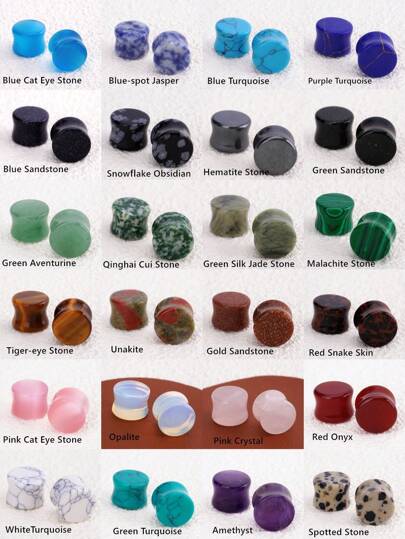 2st/set Naturell Blandad Sten Öra Pluggar Öra Tunnlar Öronmätare Dubbel Svallande Sadel Öra Pluggar Öronexpander Bår Tunnlar Mätare Stretchig Tunnlar Expander Genomträngande Lycka till Hänge Piercing smycken För kvinnor Herr Presenter