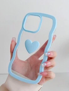 1pc Transparent 2-in-1 Wave & Heart Pattern Phone Case Compatible With Iphone - Blue - View 5