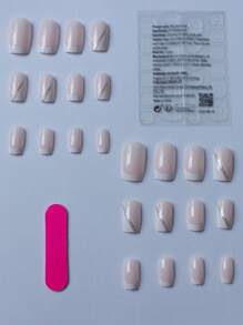 立即使用 24 件方頭簡約斜角法式美甲升級您的造型,適合女士和女孩,全覆蓋假指甲 - 彩色 - 查看 2