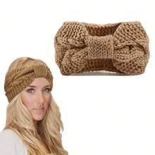 1 件冬季针织粗头带女士钩针头巾针织耳暖头巾 - 棕色 - 查看 1