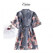 Pijamas De Hombre Batas Seda, Pijama Estampado Satén Hombre - Gris - Ver 3