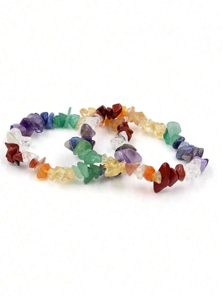 2pcs Exaggerated Multicolor Natural Broken Stone Beaded Elastic Bracelet Unisex - Multicolor - View 1