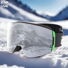 Kapvoe戶外滑雪鏡磁鏡片防霧冬季運動男女雙層透氣雪地摩托車單板滑雪花式滑冰高清高對比度時尚大尺碼保護眼睛 - 銀色 - 查看 2