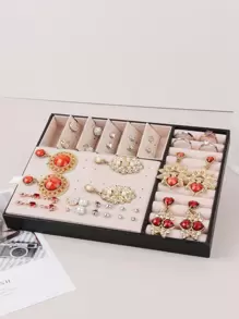 1個大容量珠寶盒可收納耳環、項鍊、戒指、手鍊 - 黑色 - 查看 1