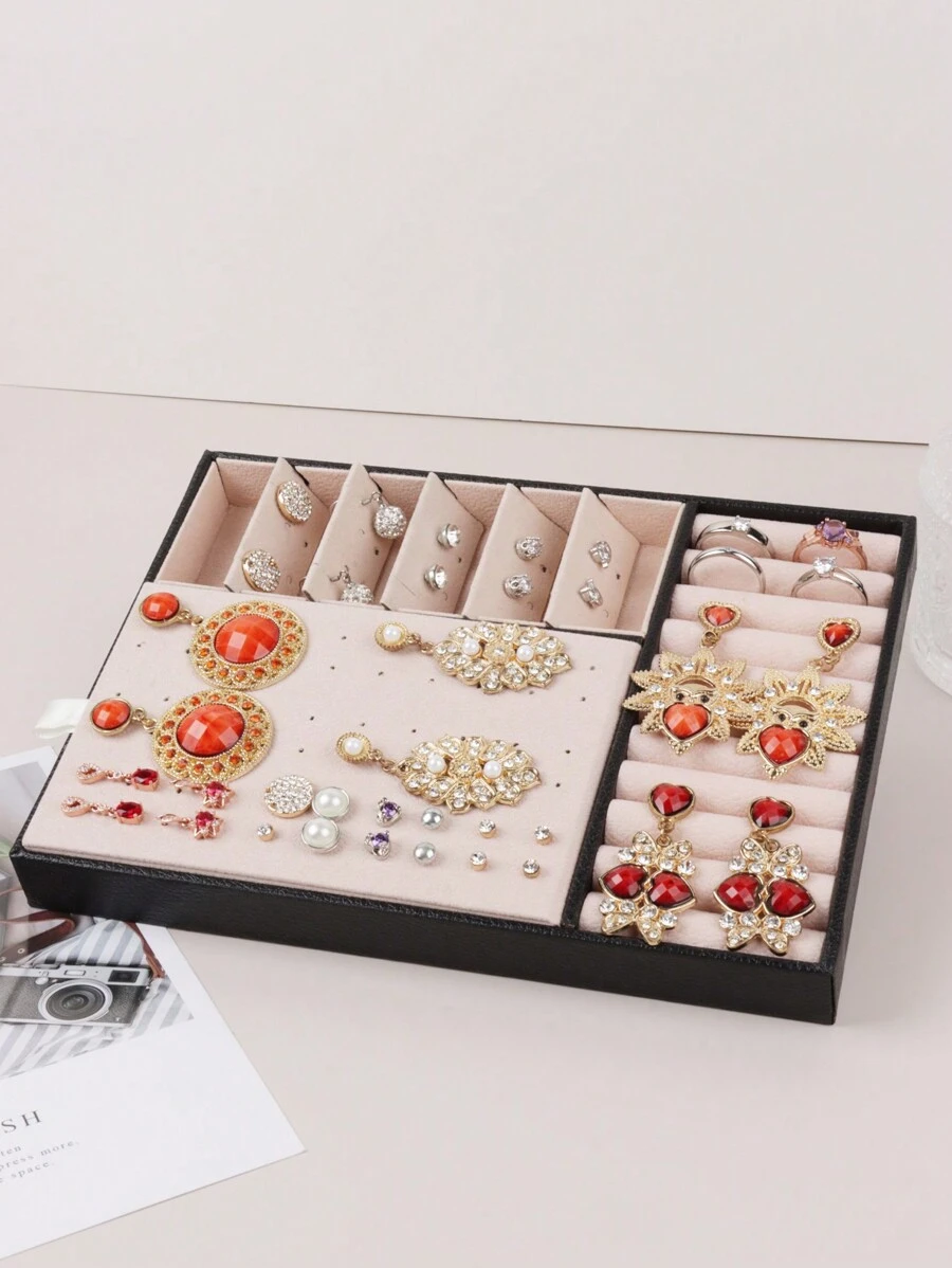 1個大容量珠寶盒可收納耳環、項鍊、戒指、手鍊 - 黑色 - 查看 1