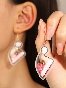 1對新款甜美可愛星星和閃爍液體充填耳掛聖誕帽耳環,適用於女性節慶佩戴和禮物