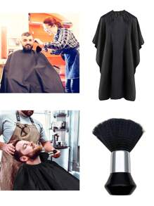 2pcs Professional Salon Haircut Poncho With Neck Dust Brush Salon Dress Haircut Poncho Cloth Poncho Apron For * Modeling Cutting Colored Modeling - Black - View 3