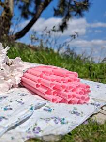10pcs Pink Reusable Heart Design Straws For Drinking, Individually Wrapped Plastic Straw With Cute Heart Shape, For Valentines Day Cocktail Birthday Party Bridal Shower Wedding Supplies - Pink - View 3