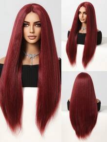 Màu Đỏ Sâu Tóc Sợi tổng hợp Ren Tóc giả Dài Tóc Thẳng Tóc giả Glueless Rượu vang Đỏ  Sợi tổng hợp Ren Tóc giả 13*4*1 T Phần ren Tóc giả Đối với Thời trang NỮ Chống nóng Chất xơ Tóc Cho bữa tiệc Liên hoan âm nhạc Giáng sinh Tóc giả 30 inch - Màu Đỏ Sâu - Xem 6