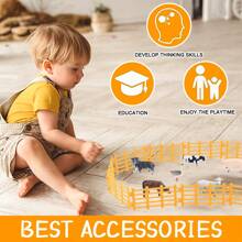 50 件玩具農場圍欄畜欄圍欄配件玩具套裝塑膠玩具圍欄逼真花園花卉農場馬圍欄動物屏障兒童玩具圍欄農場裝飾 - 黃色 - 查看 7