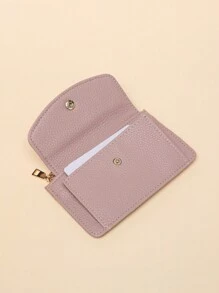 Minimalist Solid Color Coin Purse, All-Match Clutch Bifold Wallet, Portable Slim Credit Card Holder - Pink - View 1