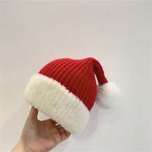 宝宝红色圣诞帽，厚针织帽，新年网红服装 - 紅白色 - 查看 5
