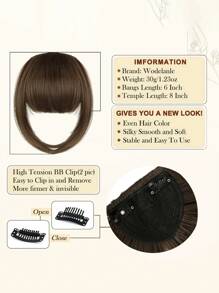 1入法式空氣瀏海假髮夾，配側鬢，自然隱形劉海髮飾，適用於日常休閒 - 摩卡棕 - 查看 4