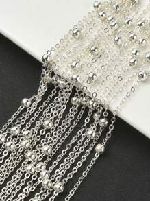 約3米銅質手工製作半成品細鏈,帶有珠子,適用於diy首飾製作,適用於項鍊和手鍊diy - 銀色 - 查看 1