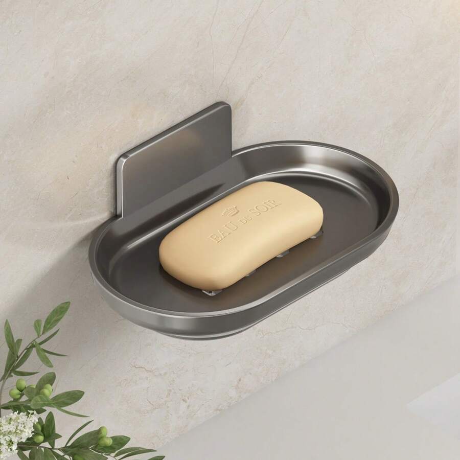1個升級版肥皂盒肥皂架,掛壁式浴室肥皂盤不需鑽孔安裝 - 灰色 - 查看 1