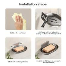 1個升級版肥皂盒肥皂架,掛壁式浴室肥皂盤不需鑽孔安裝 - 灰色 - 查看 7