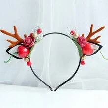 1 件可爱森系仿真花浆果鹿角设计头带，适合女孩、圣诞节/派对/林地主题拍摄配饰