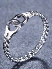 1pc Creative Fashionable Concise & Versatile Openwork Handcuffs Shaped Metal Ring Suitable For Women's Daily Wear - Silver - View 2