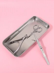 klimonla Stainless Steel Manicure Disinfection Tray, One-Piece Portable Tool Storage Tray, Smooth Scratch-Proof Edge, Stackable Design, Multi-Style Nail Organizer For Salon, Home & False Nail Use - Silver - View 3