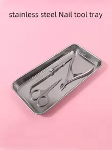 klimonla Stainless Steel Manicure Disinfection Tray, One-Piece Portable Tool Storage Tray, Smooth Scratch-Proof Edge, Stackable Design, Multi-Style Nail Organizer For Salon, Home & False Nail Use - Silver - View 1