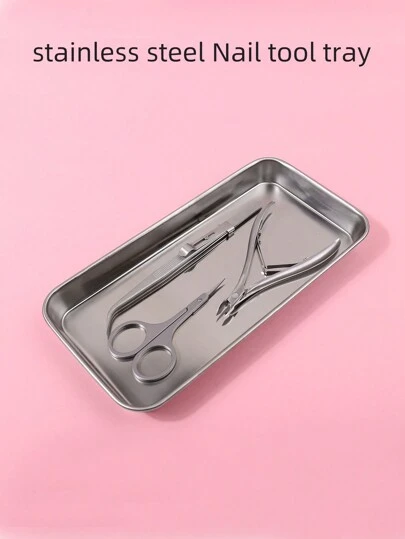 klimonla 美甲不锈钢消毒美甲工具专用便携式消毒托盘美甲工具消毒托盘单包装不锈钢美甲工具托盘多种款式一体成型，边缘精致不伤手，可堆叠收纳，美甲用品，美甲工具，美甲艺术工具，返校季，美甲，美甲工具（适用于假指甲）