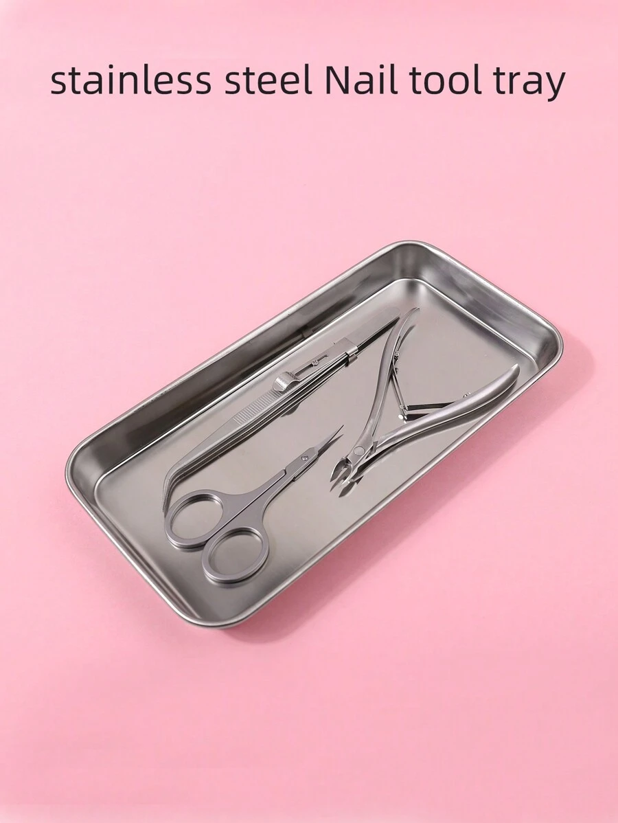klimonla Stainless Steel Manicure Disinfection Tray, One-Piece Portable Tool Storage Tray, Smooth Scratch-Proof Edge, Stackable Design, Multi-Style Nail Organizer For Salon, Home & False Nail Use - Silver - View 1