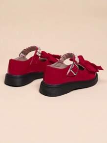 Zapatos planos tipo Mary Jane con decoración de lazo de perlas para niñas, calzado casual con estilo princesa, talla pequeña