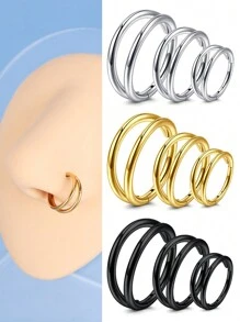 CIZME Piercing de nariz de argola de aço inoxidável 16G-20G, piercing de cartilagem, argola de nariz, joia para mulheres e homens, argolas de nariz prateadas, douradas e pretas de 6 mm, 8 mm e 10 mm, argola de segmento articulada Y2K, piercing de argola de septo, argola de cartilagem, argola de aço inoxidável para hélix tragus, lábio, septo, brinco de argola