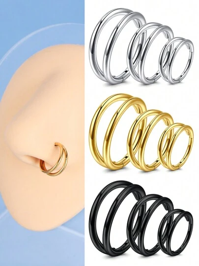 CIZME 1 件/套防过敏铰链式双环鼻环 20G 18G 16G 14G 不锈钢鼻中隔珠宝铰链式环身体穿孔鼻环唇环鼻轮软骨耳环