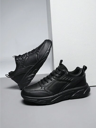 男士加大碼皮革透氣輕量級運動鞋,柔軟鞋底,適用於秋季