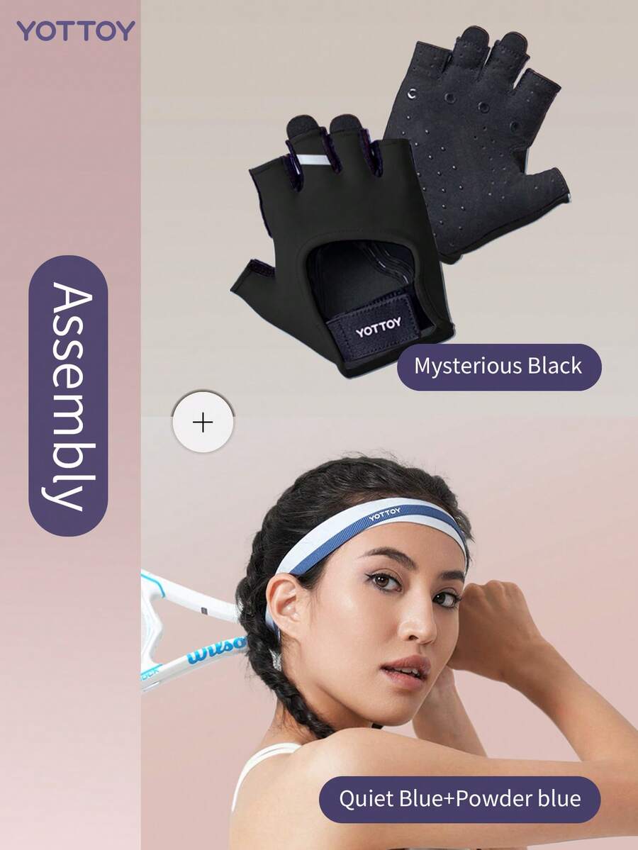 Yottoy品牌運動健身防滑手套,具有雙色背面和空心設計,適用於舉重、騎行等練習 - 黑色 - 查看 1